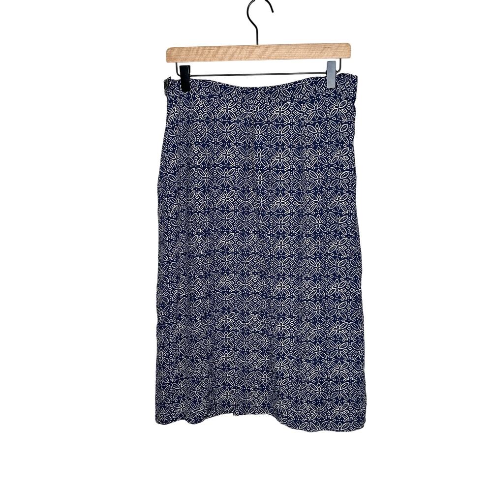 Pendleton Blue White A-Line Midi Skirt Viscose Lined Pockets Career Womens 10